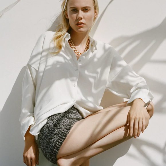 Zara Jackets & Blazers - NWT Zara XS Oyster White Oversized Corduroy Shirt